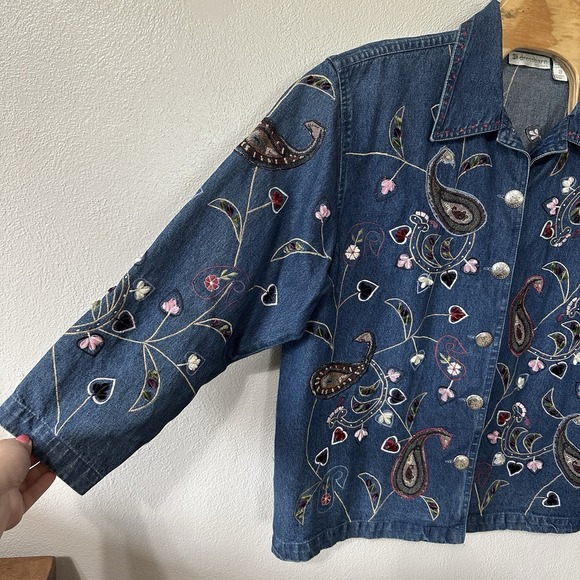 Vintage DressBarn Denim Jacket Floral Paisley Embroidered Size 3X CottageCore - Picture 4 of 7